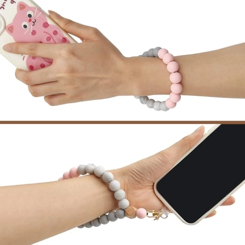 Beaded Phone Bracelet Strap - 2 Pcs Patches Black