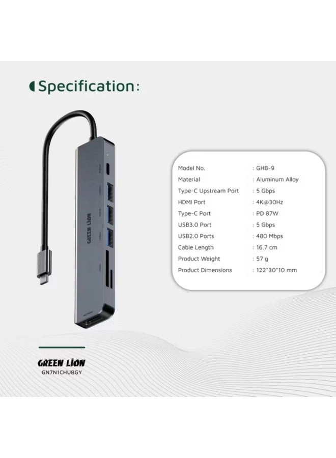 7-in-1 USB-C Hub - 4K@30Hz HDMI 87W PD 5Gbps