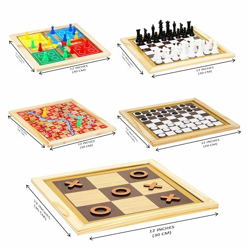 Ludo + Snakes & Ladders + Checkers + Chess + Tic Tac Toe