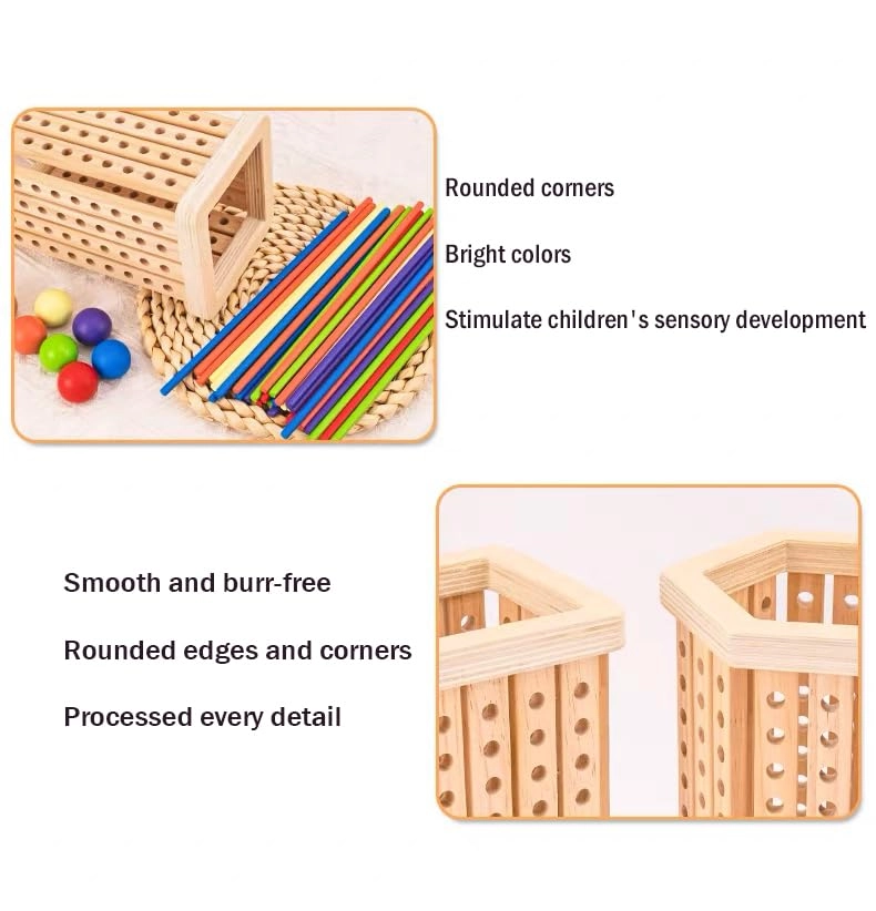 Montessori Wooden Board Game - 3 and up 42 colourful sticks