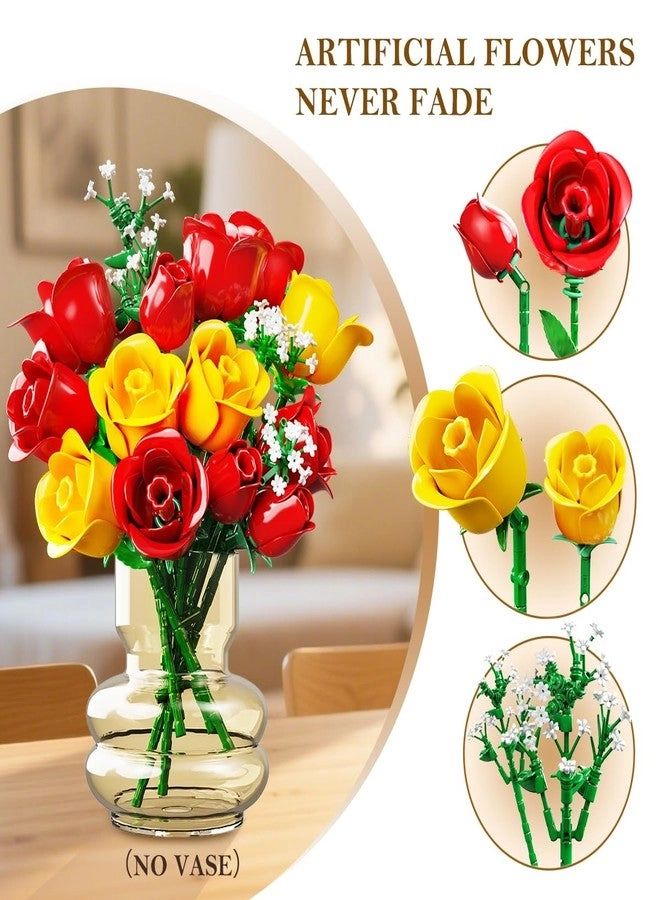 Flowers Bouquet Building Set - 16 Roses 387PCS YELLOW