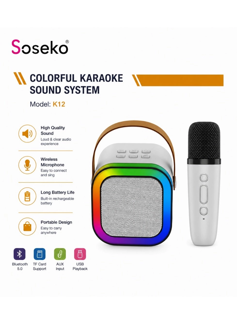 SOSEKO K12 - Wireless Karaoke Speaker with Microphone Bluetooth 5.0