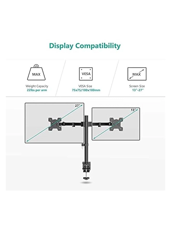 Dual LCD Monitor Desk Mount Stand - 2 27in