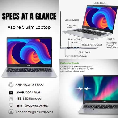 Aspire 5 Slim A515 - 15.6'' Ryzen 3 3350U 20GB DDR4 1000GB SSD