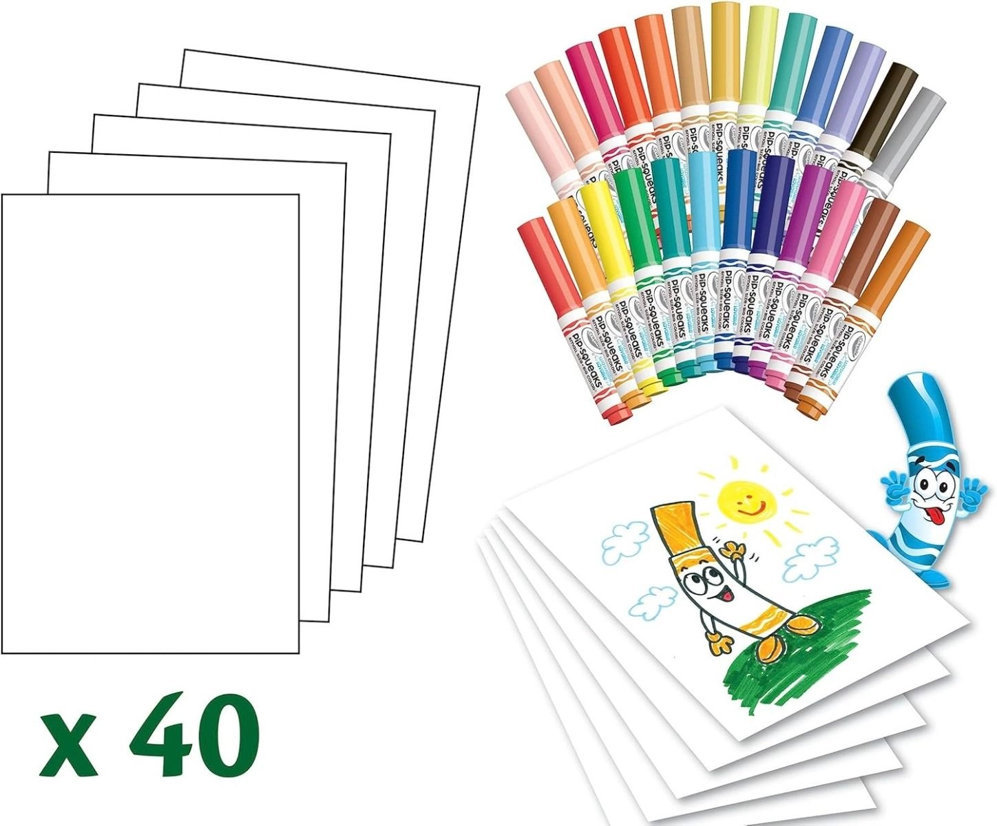 Washable Pip Squeaks Markers & Paper Set - 65 Pieces Multi Colour