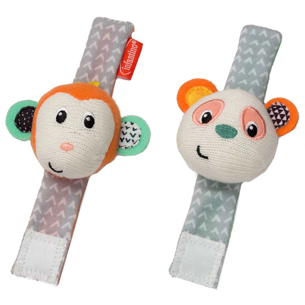 Infantino Wrist Rattles - Suitable for 3 to 9 mo Monkey/Panda