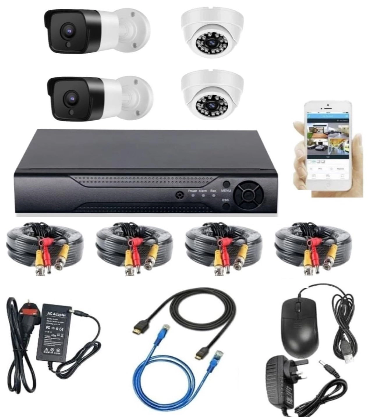 Napco H.264 4CH 1080N HD XVR + 1080P Outdoor Camera + 1080P Indoor Camera + 15M CCTV Cable + 12V Power Supply + 1 to 4 Power Splitter Cable + cat 6 cable + HDMI cable