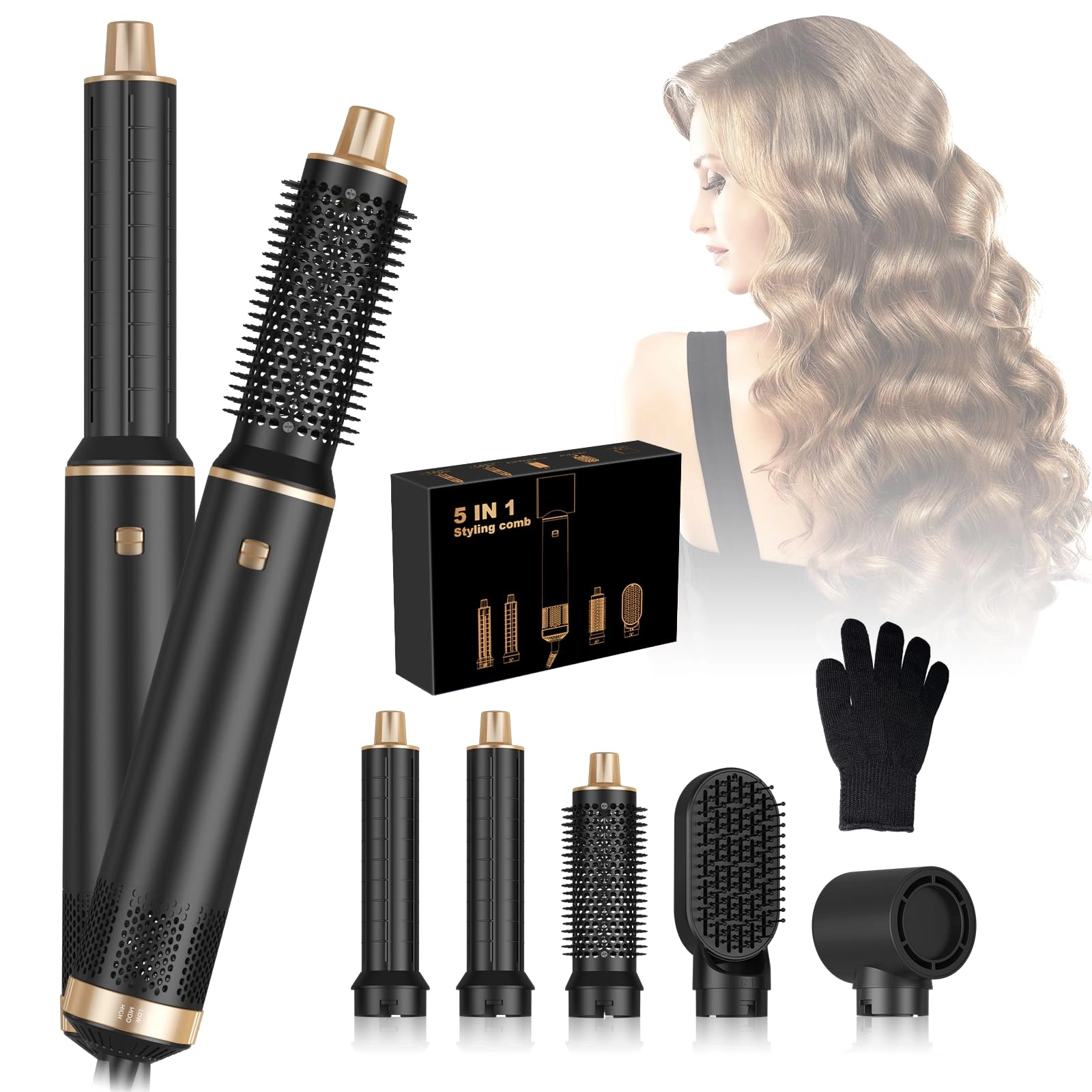 5 in 1 Blow Dryer Brush - Green Gold 800 watts