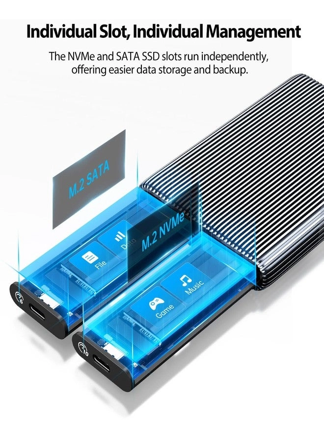 Dual M.2 NVMe with SATA SSD Enclosure - USB C M Key PCIe & B+M Key 2230/2242/2260/2280