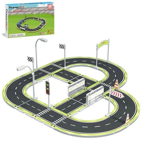Magnetic Printed Tile Highway Set - Street Sign Traffic 28pcs