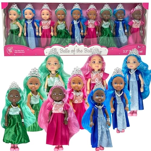 The New York Doll Collection Mini Princess Dolls - 9pc Tiaras Ages 3+ Set