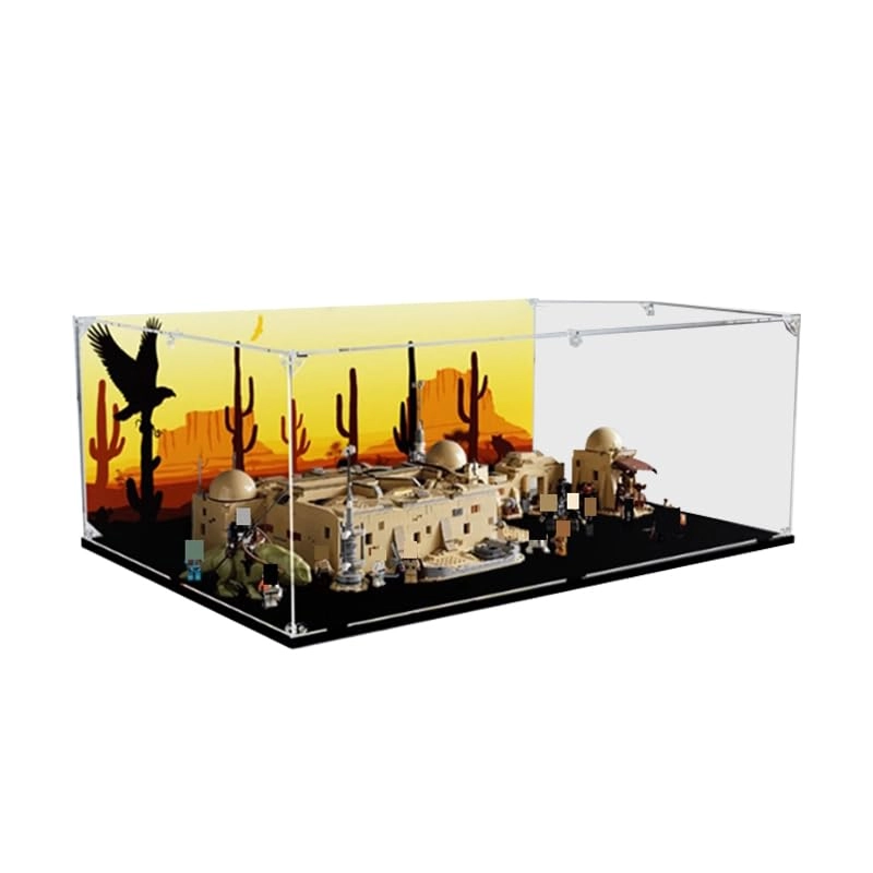 HCAEIOFJ Clear Acrylic Display Case for LEGO SW 75290 - 3mm With Background Black Bottom+background