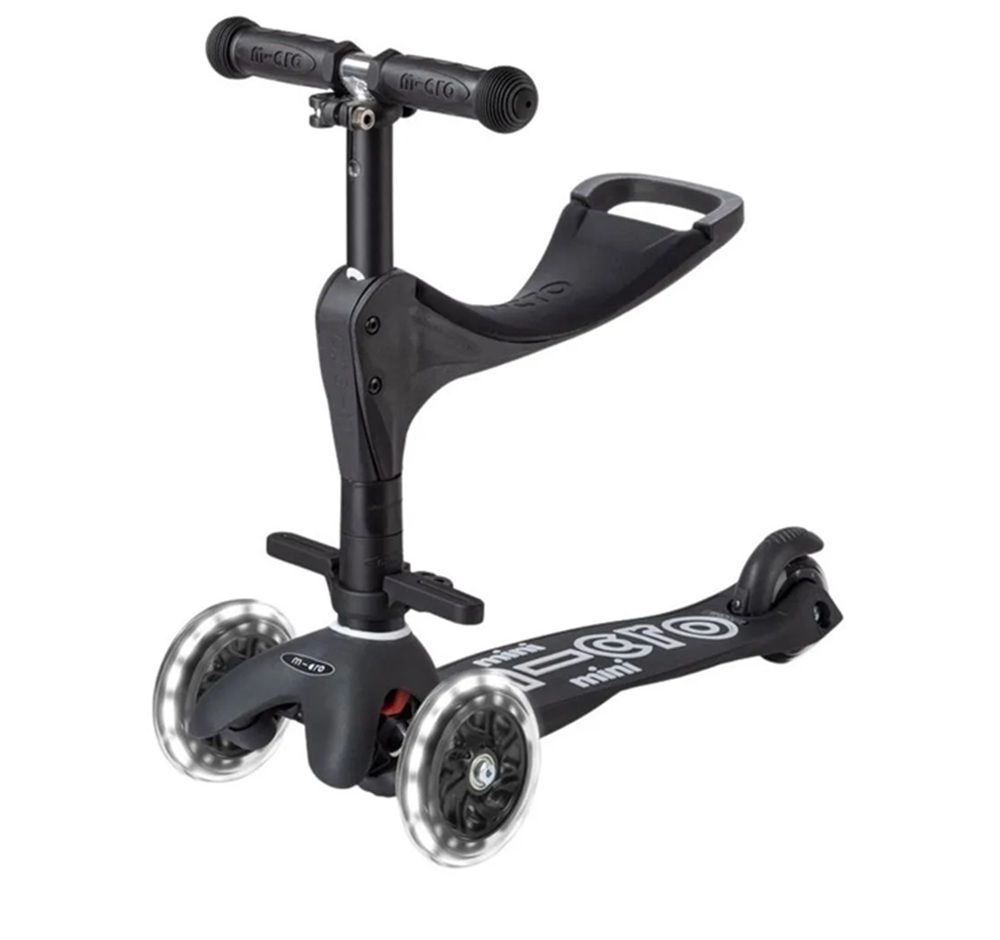 Mini 3 in 1 Deluxe Eco 3-Wheel Kick Scooter – 120mm LED + Seat