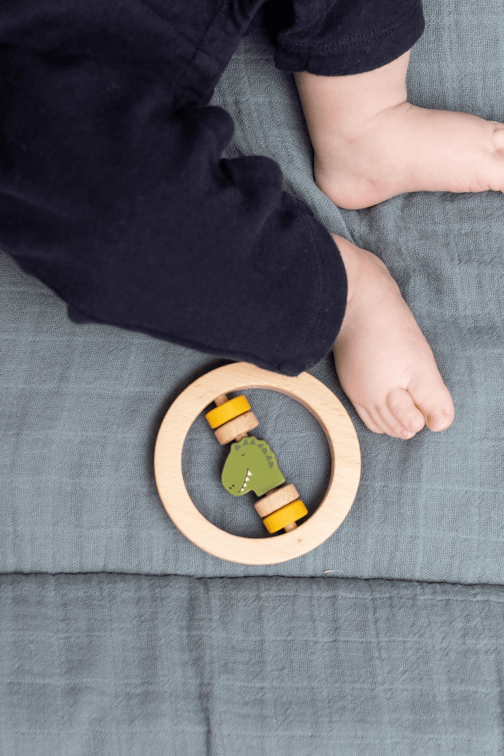 Wooden Round Rattle - 6 month(s) FSC-certified beech wood Mr. Dino