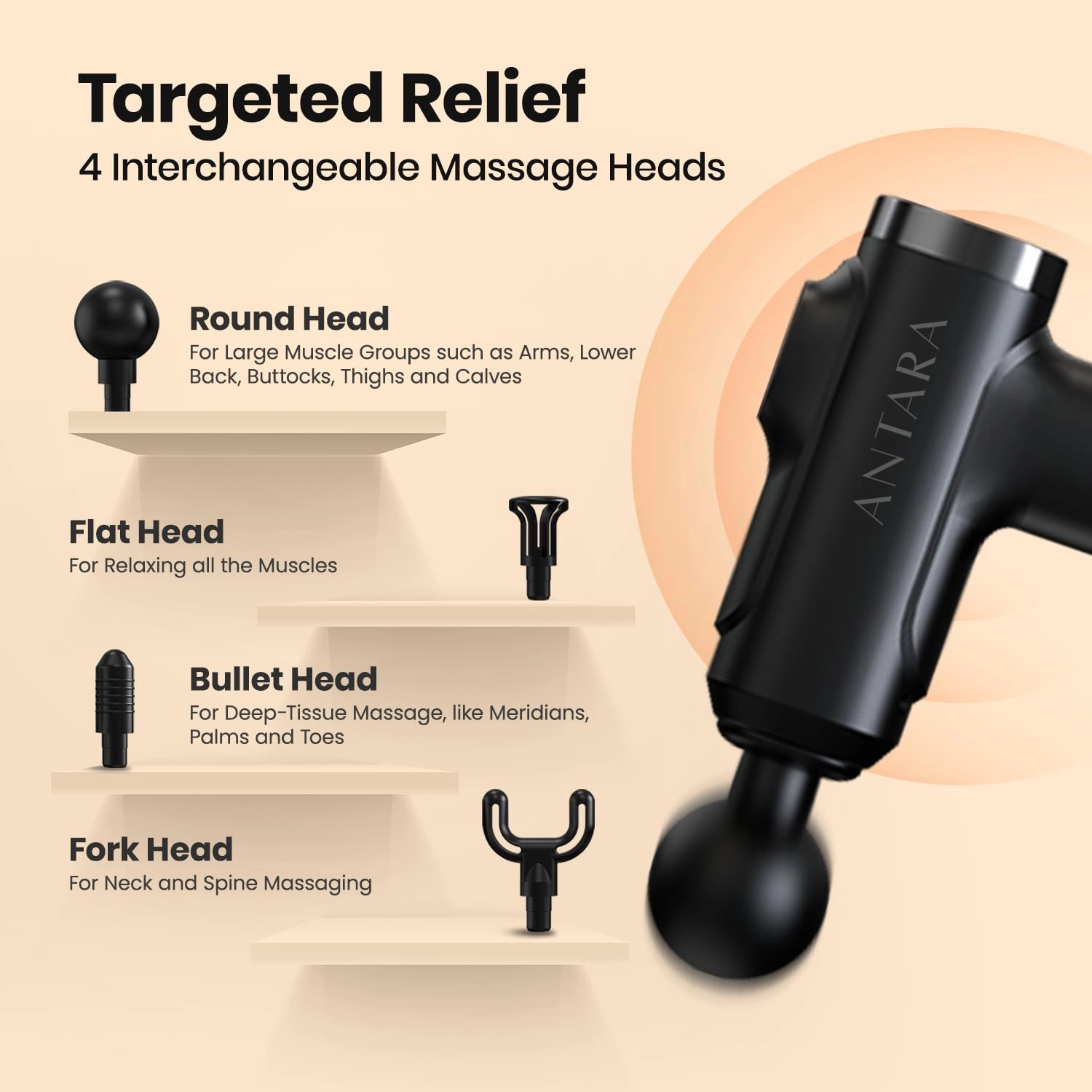 Antara - 8 Speed 4 Massage Heads Massage Gun