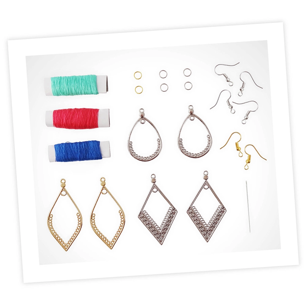 18-Piece String Art Jewellery Set - Create up to 3 Colorful Earrings Includes Needles Threads Instructions