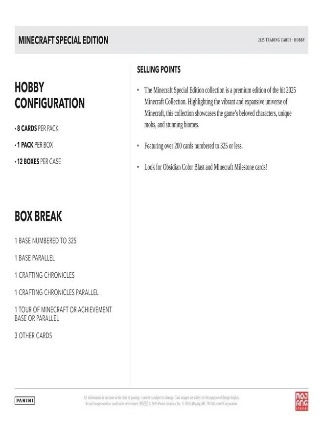 Minecraft Special Edition - 1 Base Numbered to 325 Per Box