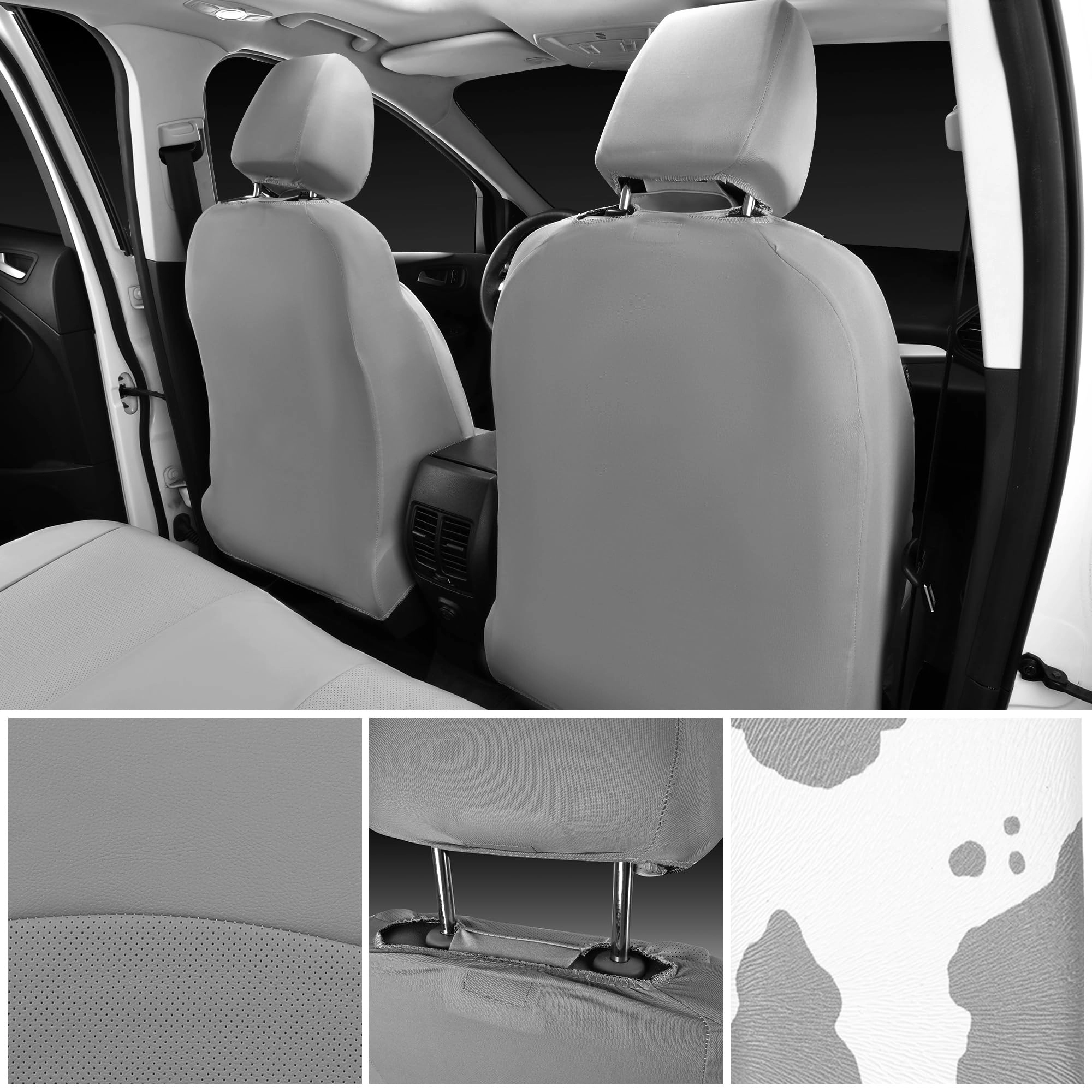 Car Seat Covers - Air Mesh Leather + Car Floor Mats - Waterproof + Steering Wheel Cover - Sporty