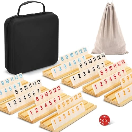 SOOPOTAY Rummy Game Set - 214 Melamine Tiles 8 Wooden Racks
