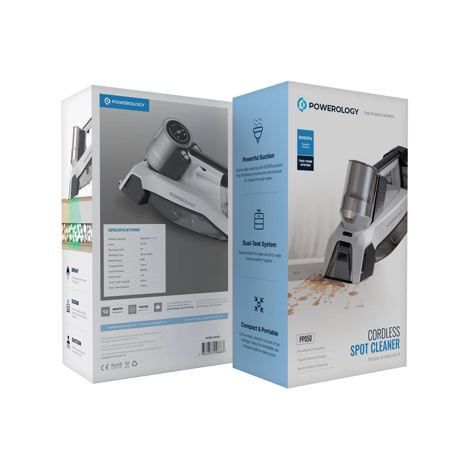 Cordless Spot Cleaner - Spray/Scrub/Suction 60W