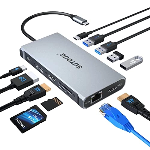 SUTOUG USB C Hub - 12 in 1 2 HDMI DP 100W PD
