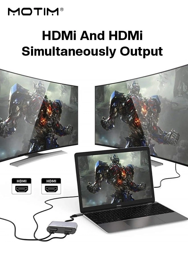 USB C to Dual HDMI Adapter - 4K@30Hz 4 in 1 USB3.0