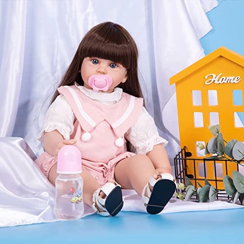 Reborn Baby Doll - 24 Inch Vinyl Cotton Body Pink Yarn Skirt Ages 3+