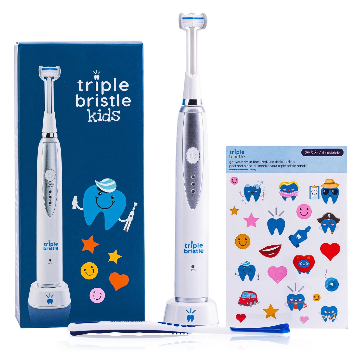 Triple Bristle Kids Sonic Toothbrush - 3 Sided Rechargeable 1-Piece Pack