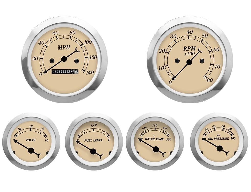 MOTOR METER RACING Classic 6 Gauge Set - Mechanical Speedometer Analog Odometer