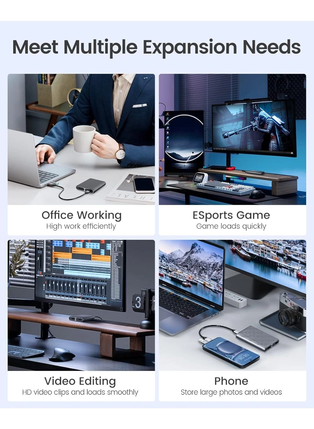 Dual M.2 NVMe with SATA SSD Enclosure - USB C M Key PCIe & B+M Key 2230/2242/2260/2280