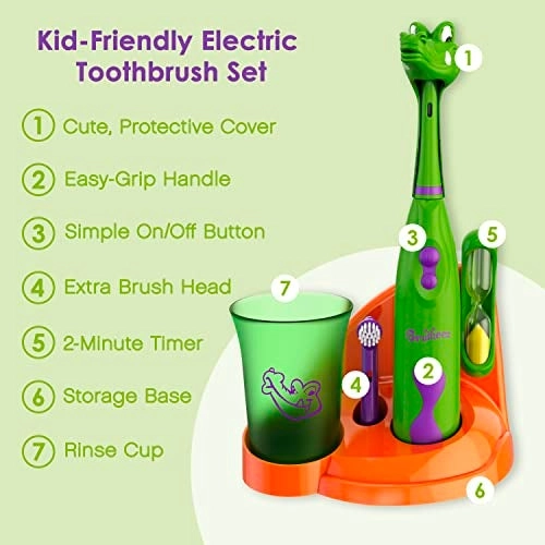 Kids’ Electric Toothbrush Set - Ages 3+ 2 Brush Heads 2-Minute Timer