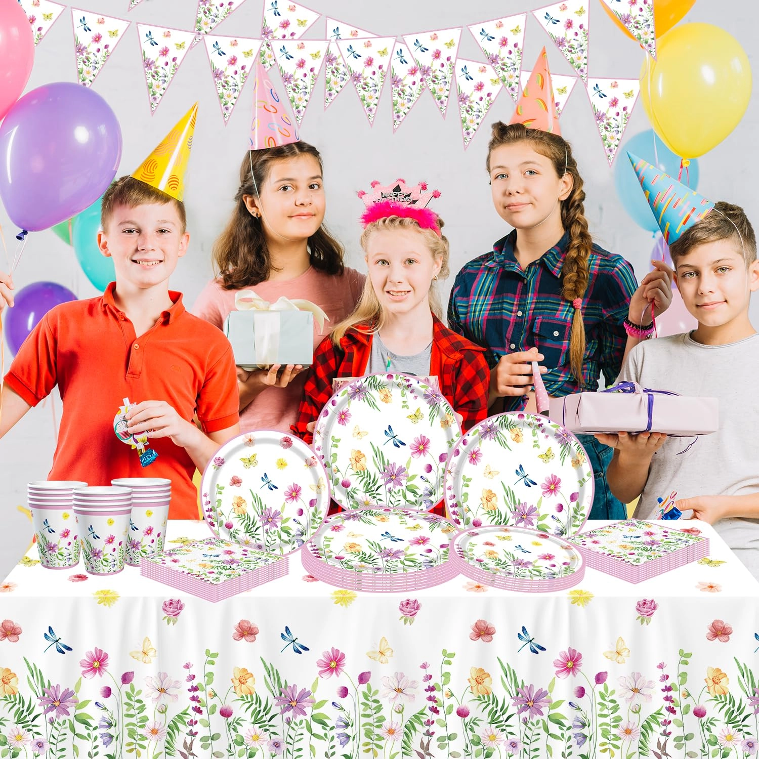 Spring Flower Party Supplies - 83 Pack Baby Shower