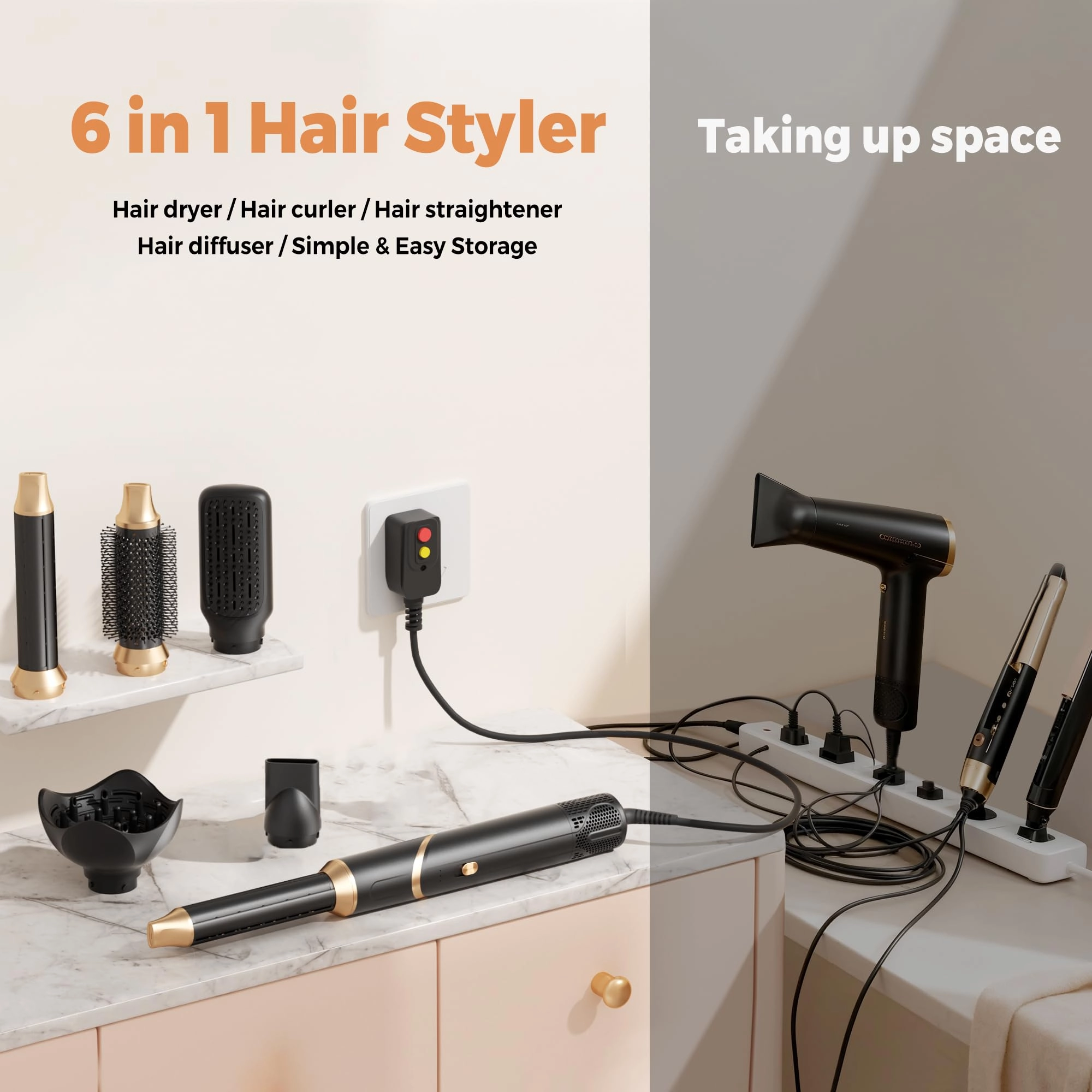 Blow Dryer Brush + Curling Wand + Ionic Hot Air Hair Dryer + Massage Oval Hair Dryer + Left&Right Hair Curlers