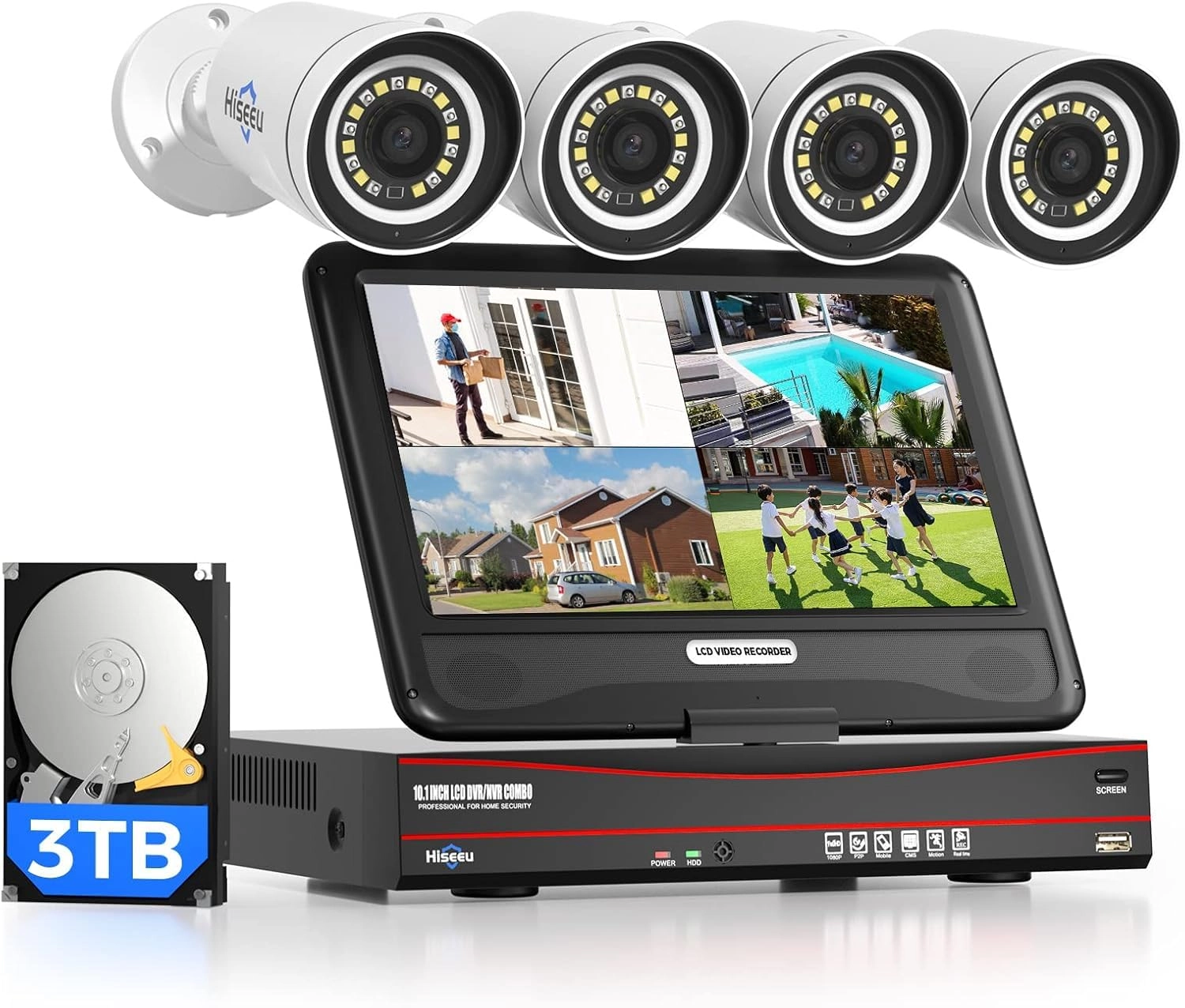 Hiseeu PoE CCTV Security Camera System - 4pcs 8CH 5MP