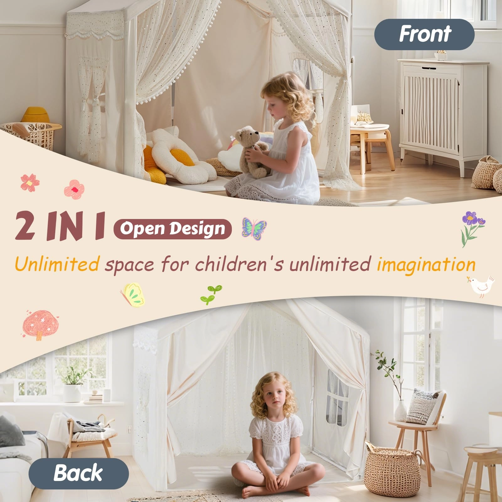 Play Tent - 125cmx80cmx115cm Beige