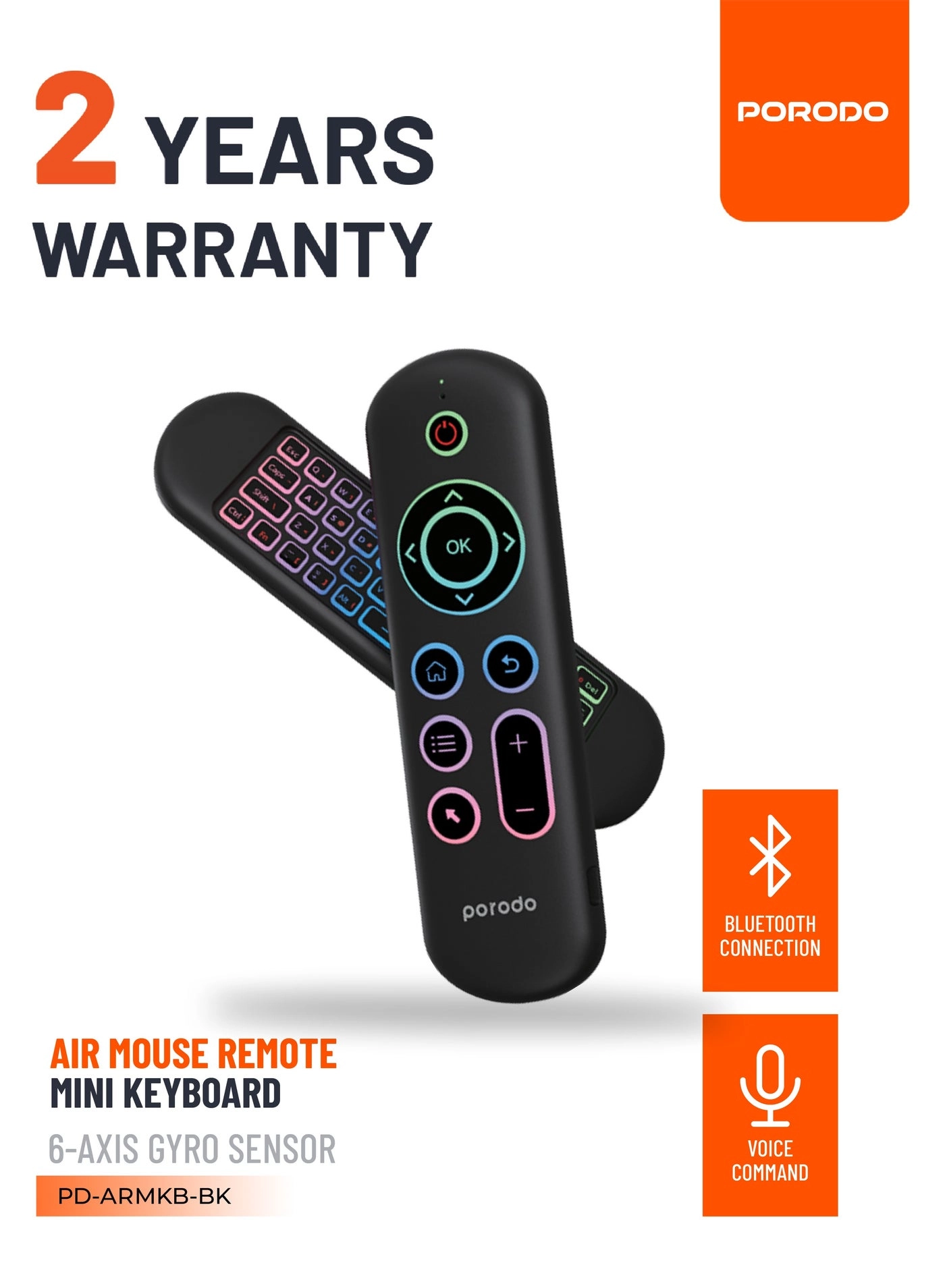 Porodo Air Mouse Remote and Mini Keyboard - Bluetooth/Wireless