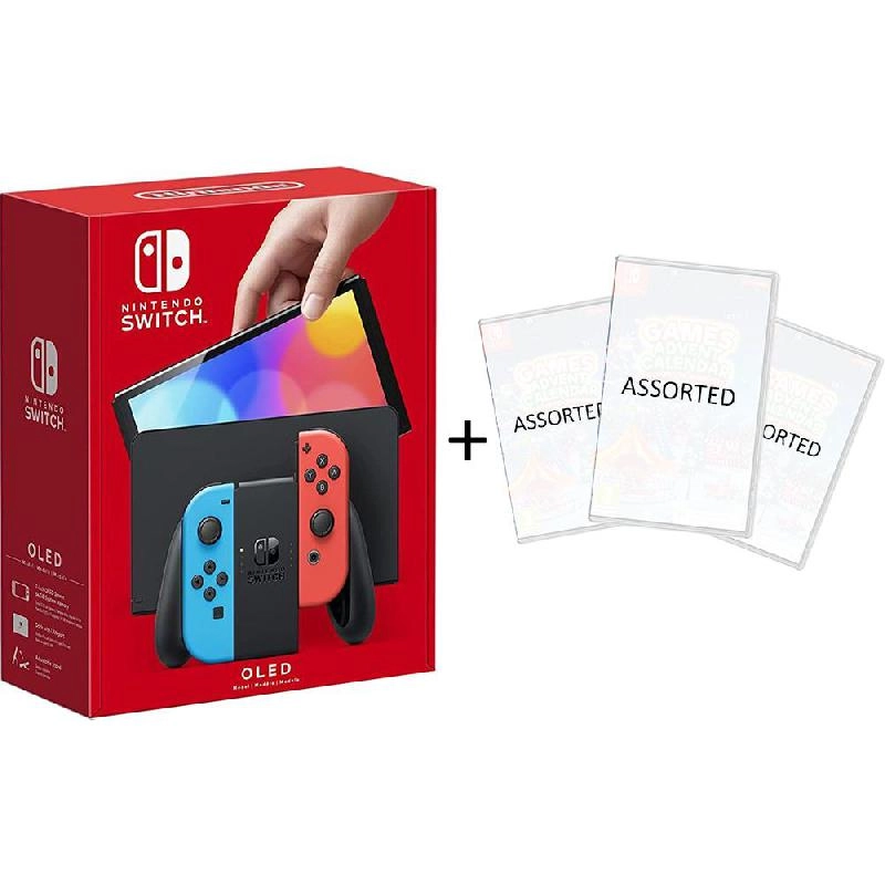 Nintendo Switch - OLED - Neon Blue/Neon Red Bundle