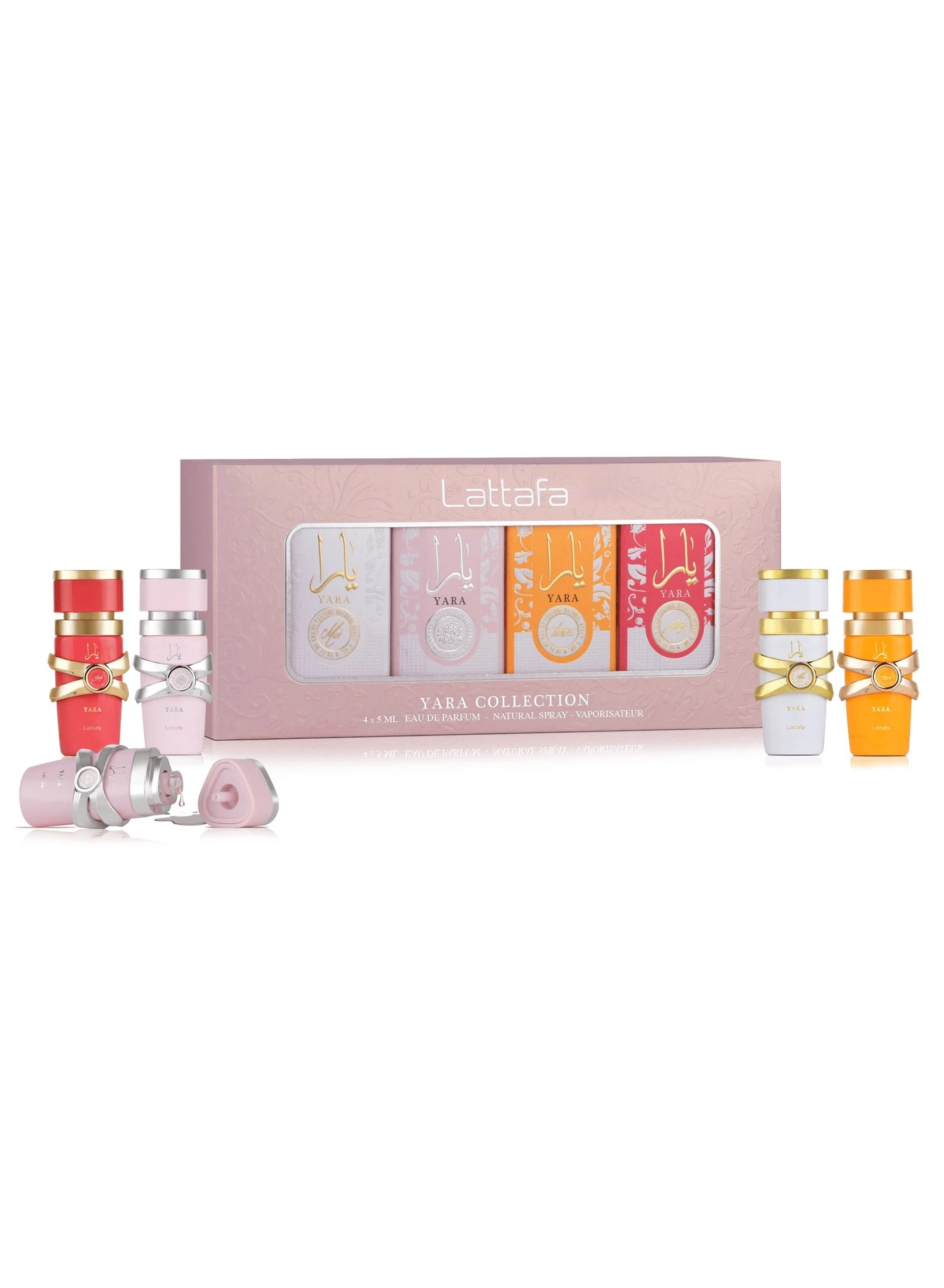 Lattafa Yara Eau de Parfum - 5ml + Yara Moi Eau de Parfum - 5ml + Yara Tous Eau de Parfum - 5ml + Yara Candy Eau de Parfum - 5ml
