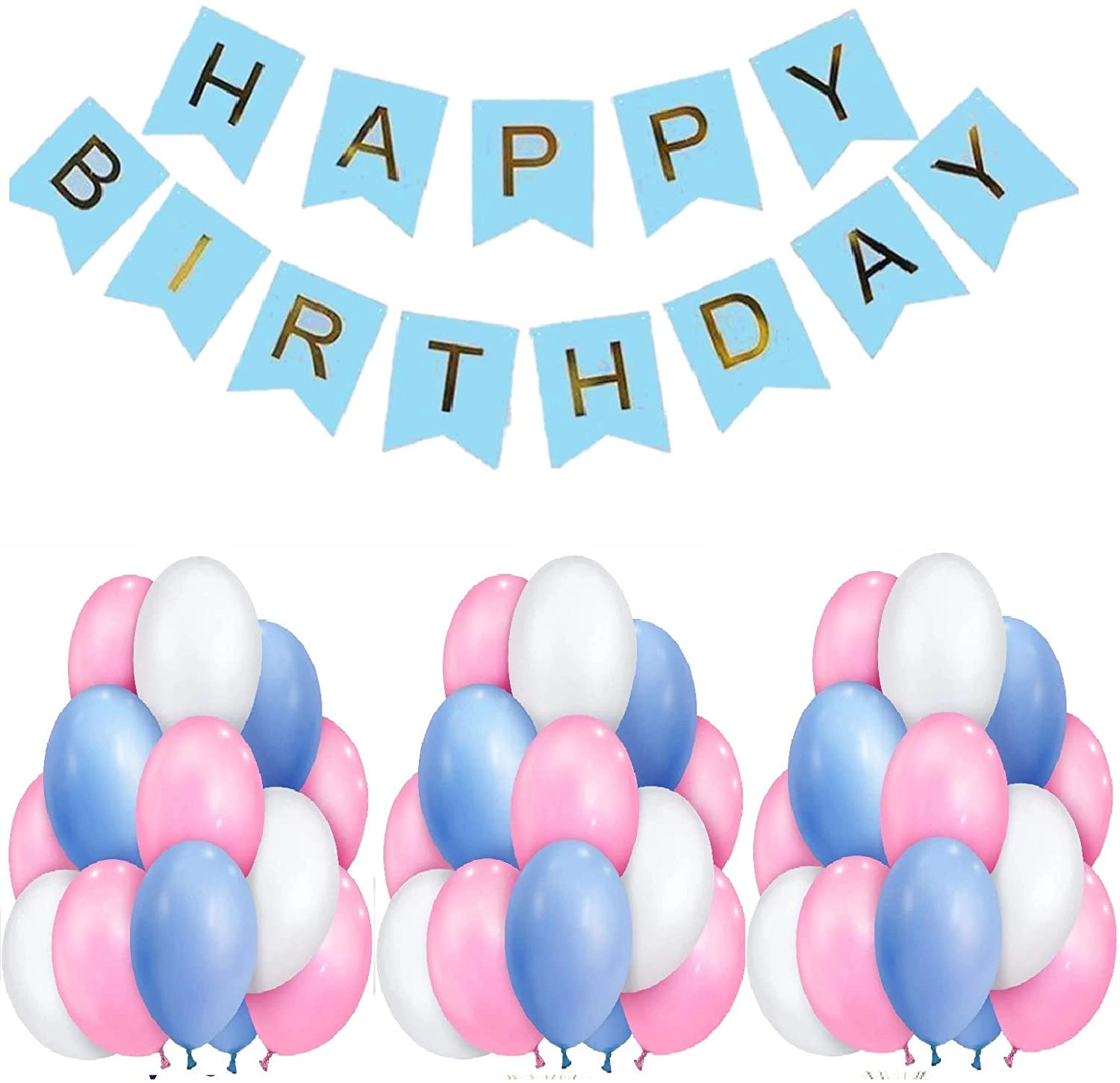 Party Time Trading LLC Happy Birthday Banner - 31-Pieces Birthday + Latex Balloons - 30pcs