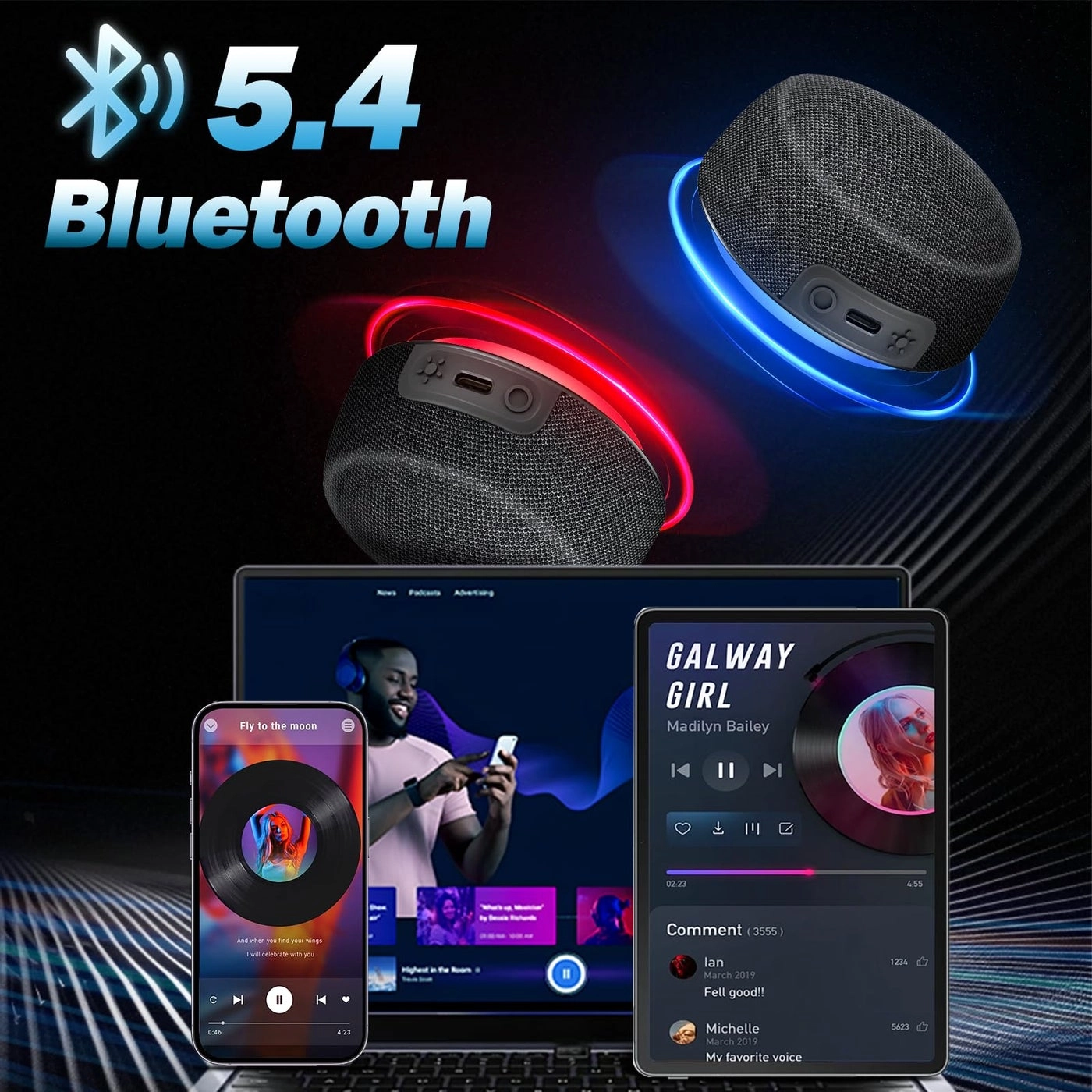 Bluetooth Speaker Set - TWS Stereo Bluetooth 5.4 10H Playtime
