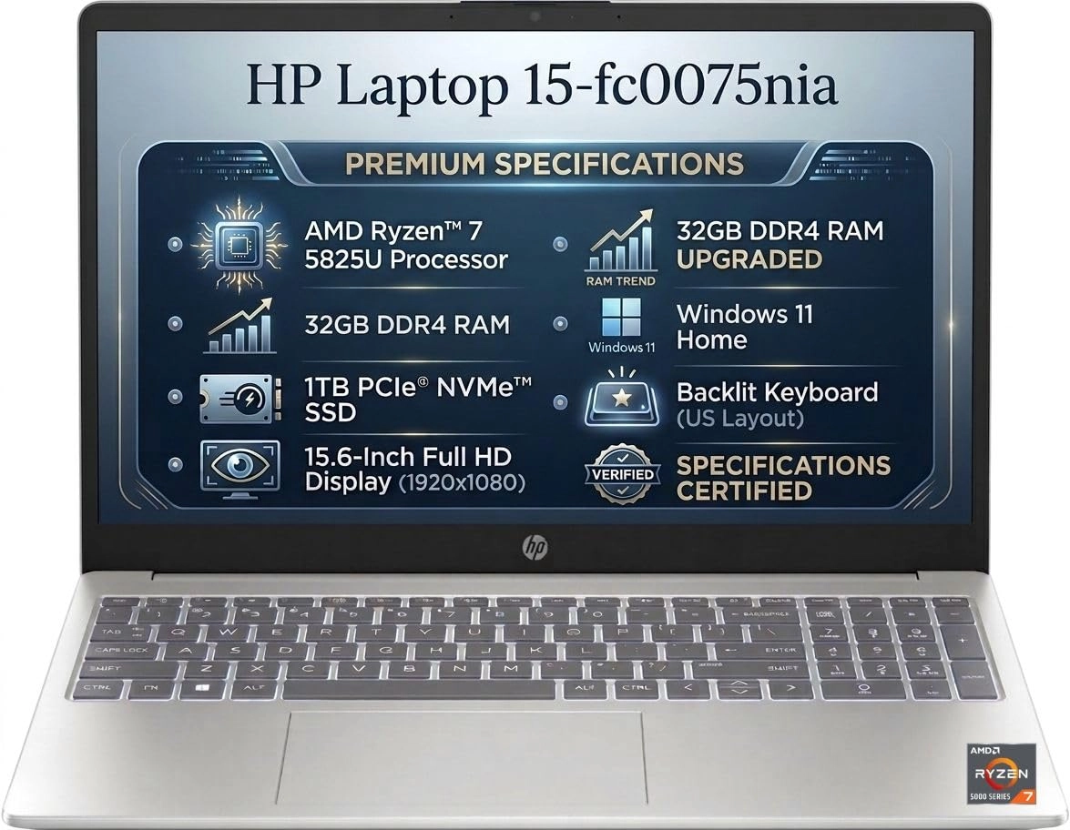 HP 15-FC0075nia - 15.6'' Ryzen 7 5825U 32GB LPDDR4 1TB SSD