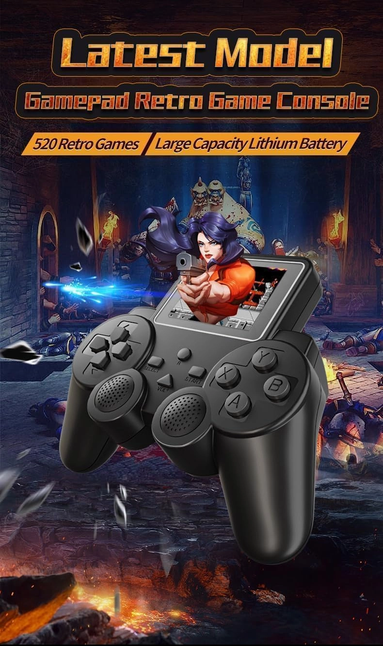 Retro Handheld Gaming Console - 520+ Built-in Games TV Output Rechargeable