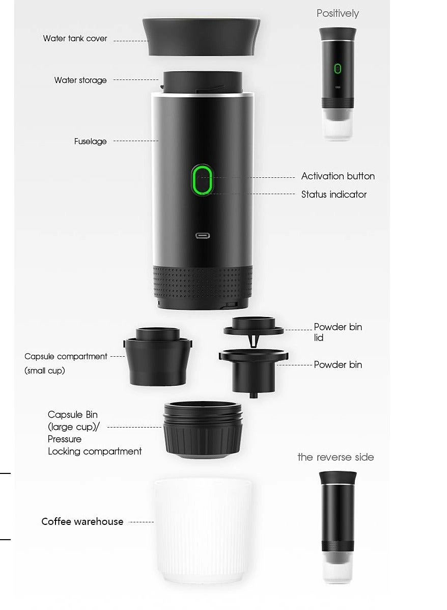 Portable Electric Self-Heating Espresso Machine - Car Mini Rechargeable Type-C USB