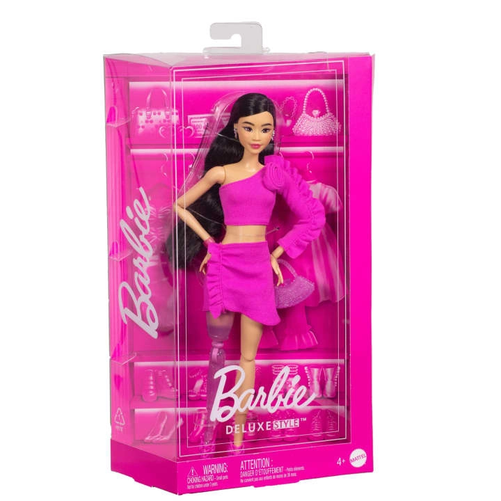 Barbie Deluxe Style Doll - Glittery Prosthetic Leg Black Hair Pink Top And Skirt Set Ages 4+