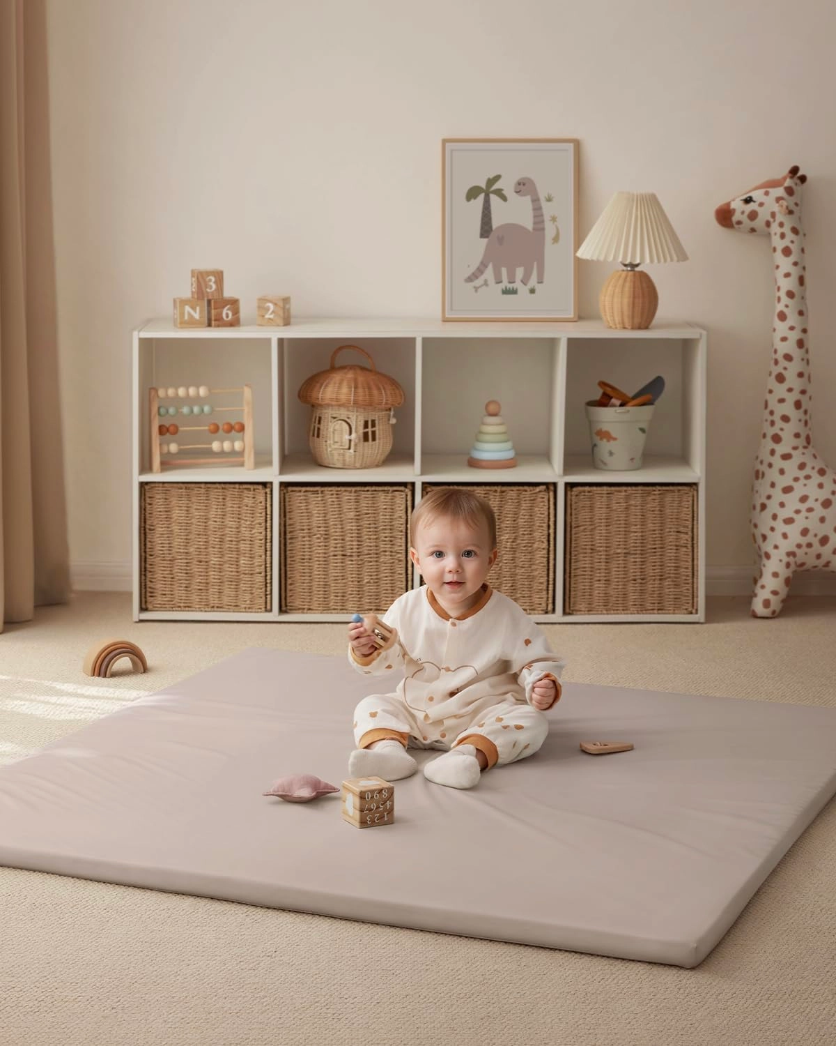 Vegan Leather Baby Play Mat - 50x50 Taupe