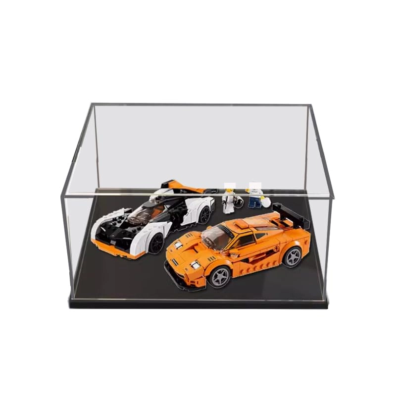 Clear Acrylic Display Case - for LegoSpeedChampions 76918 20x20x10cm Black Bottom