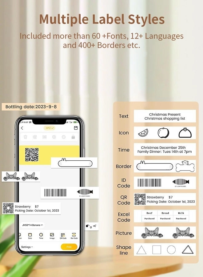 Portable Bluetooth Label Maker - Thermal Printing 12mm