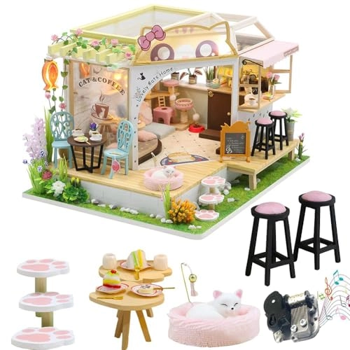 Cat Cafe Wooden Miniature Dollhouse Kit - 1:24