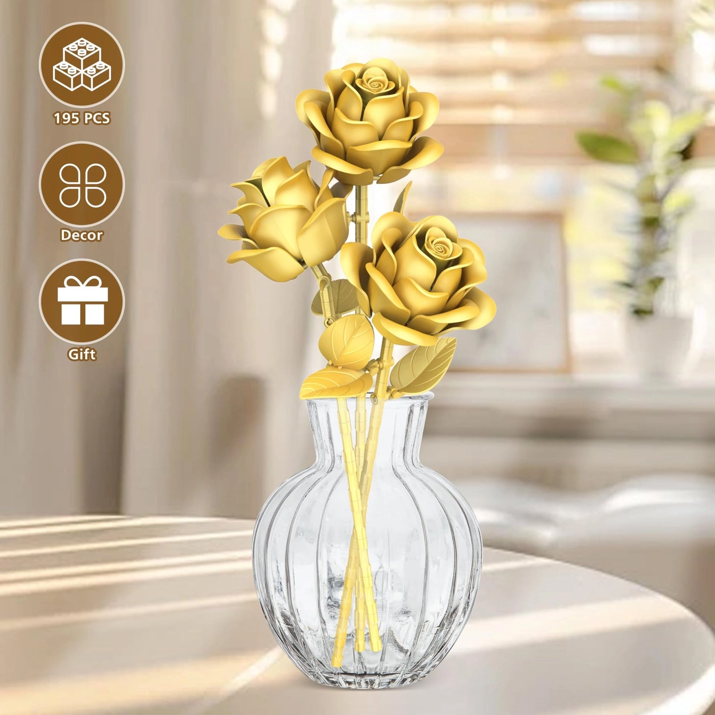 Gold Roses Flower Building Set - 195pcs