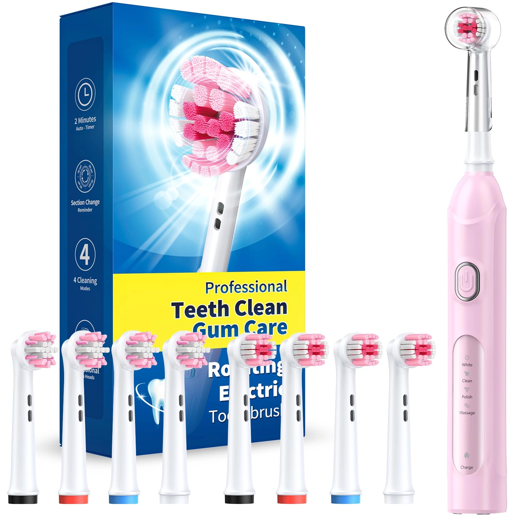 Rotating Electric Toothbrush - 8 Brush Heads 4 Modes 25-Day Battery Life